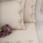 Beige Floral 600 TC King bedsheet with 2 pillow cover