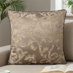 Taupe Floral Jacquard Square Cushion Cover