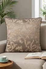 Taupe Floral Jacquard Square Cushion Cover