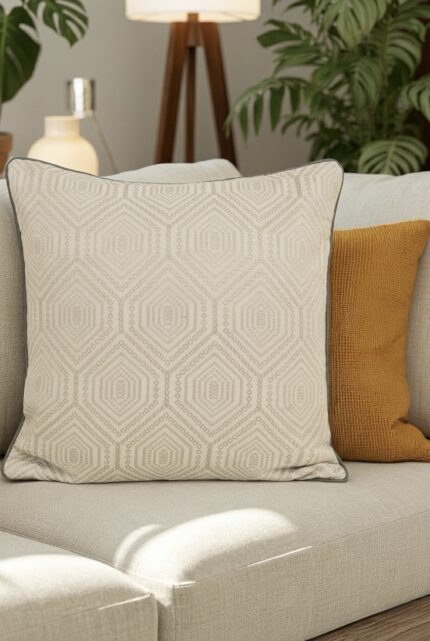 Grey Geometric Jacquard Square Cushion Covers