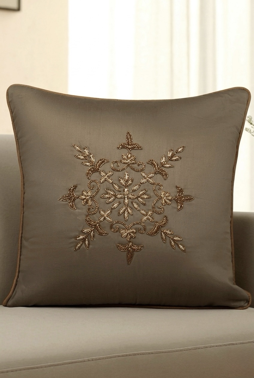 img_3881-3 Brown embroidery cotton square cushion cover - Image 1