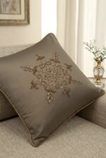 Brown embroidery cotton square cushion cover - Image 3