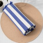 Blue & White Striped Bamboo 250 GSM Bath Towel - Image 4