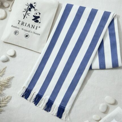 Blue & White Striped Bamboo 250 GSM Bath Towel